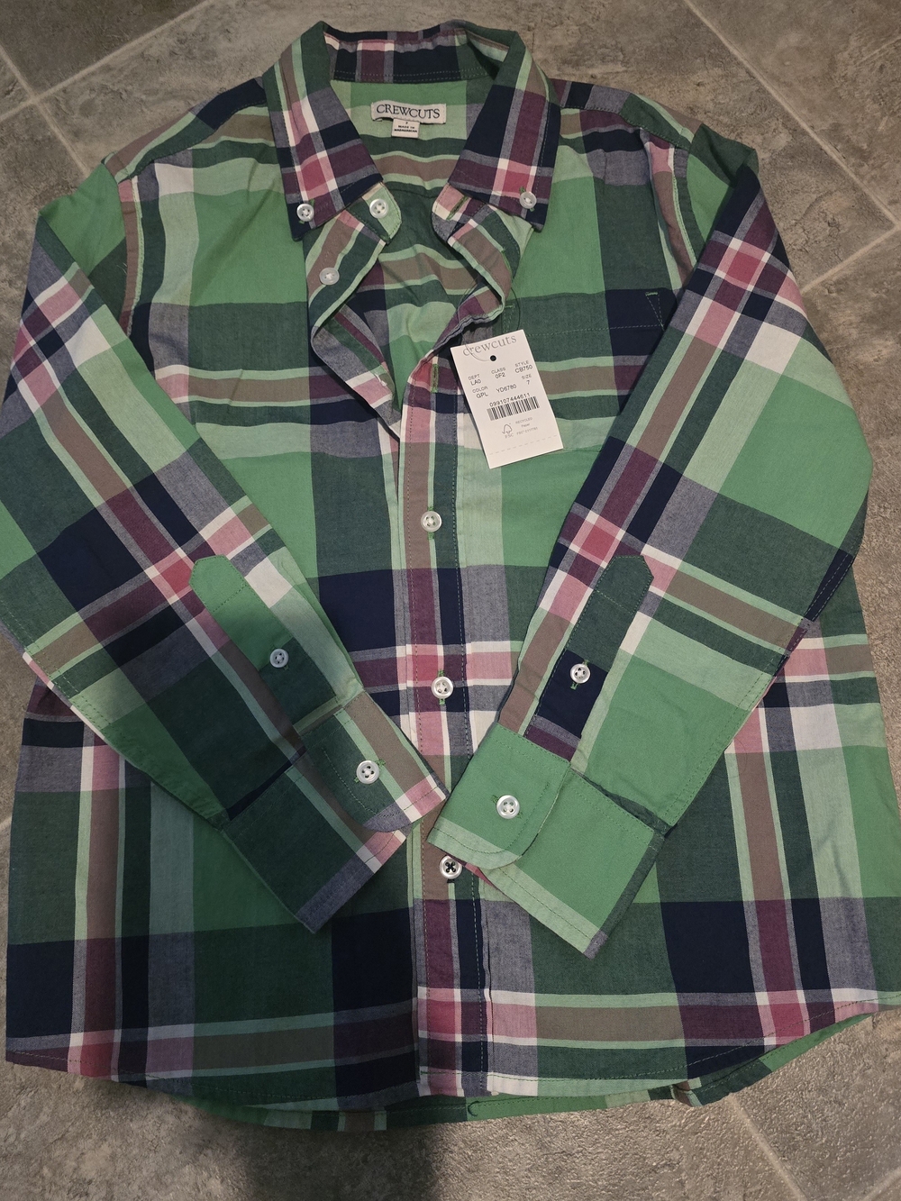 Crewcuts Green Navy Pink Plaid Button-Down Shirt